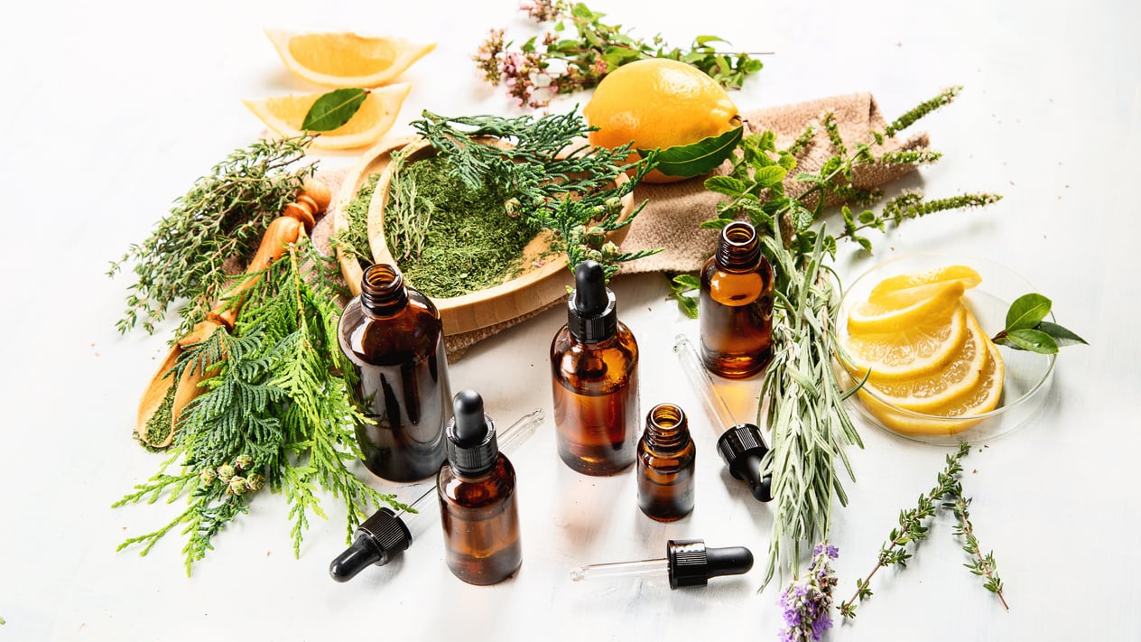 Bottles of essential oils